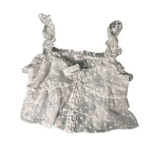 NWT Storia Sheer Polka Dot Cami Tank Womens L White Coquette Ruffle Fairy Y2K